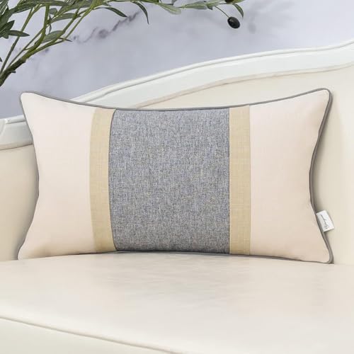 Patchwork Pillow Cover 12x20 Inch Luxury Cotton and Linen Cushion Cover Rectangle Pillowcover for Couch Bedroom Living Room,Gray - color: Grey, size: 20" x 12" (Pack of 1)