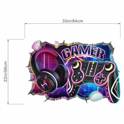 게이머 침실 벽 데칼: 100% 어린이 안전 인증 - 벗겨서 붙이는 4단계 적용 - 제거 가능한 95%+ 잔여물 없음 - 남아용 비닐 벽 스티커 - color: 게이밍 B