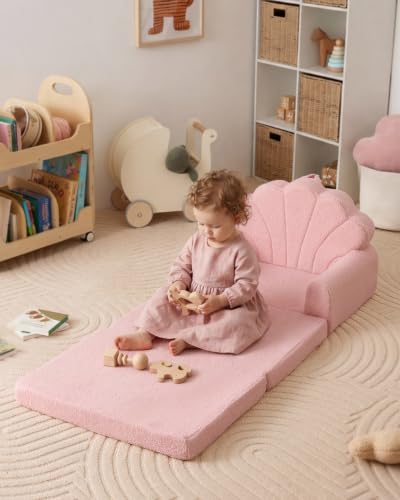 Blissful Diary Kids Couch, 2-in-1 Soft Kids Sofa, Kids Sofa Chair, Comfy Kids Furniture for Playroom, Reading & Play, Shell Pink - color: Shell Pink