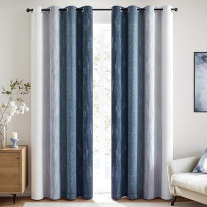 MIULEE Navy Blue and Greyish White Ombre Blackout Curtains 52Wx84L Set of 2 | Full Room Darkening,Thermal Insulated,84 Inch Long,Grommet Drapes for Bedroom/Living Room,Modern Window Treatments - color: Navy Blue and Greyish White, size: 52"W x 84"L (Pack