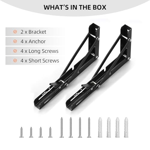 Folding Shelf Brackets 14 inch Foldable Shelf Bracket Heavy Duty Collapsible Shelf Brackets DIY Wall Mounted Fold Down Table Bracket Space-Saving for Benches Workstation (2PC, Max.Load 133 lbs) - size: 14 Inch
