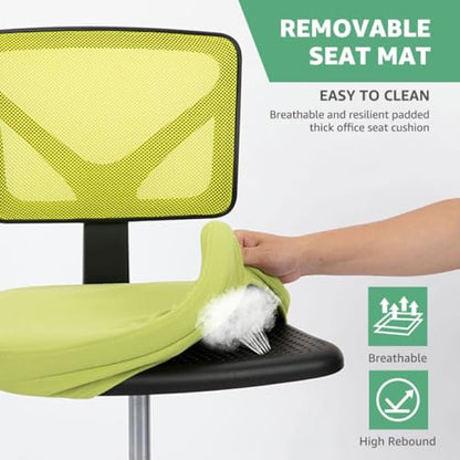 Armless Mesh Office Chair, Ergonomic Low Back Deskchair, Adjustable Rolling Task Computer Swivelchairs for Small Spaces Home Bedroom Study, Yellow - color: Yellow