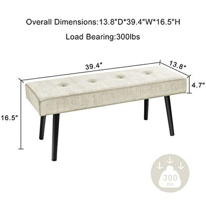 Comfy to go Entryway Bench - Beige Bench for Bedroom, Modern Ottoman End of Bed, Corduroy Padded Benches for Living Room, Foyer, Mudroom, Hallway - 39" L x 14" W x 17" H | Padded Benches for Bedroom, Living Room, Foyer, Mudroom, Hallway, Window, Reading,