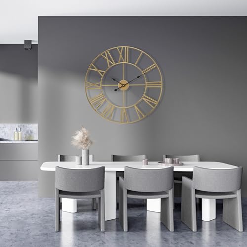 Sorbus Large Wall Clock for Living Room Decor - 24 inch Big Wall Clock Decorative - Battery Operated - Roman Numeral Analog Large Clock for Bedroom, Room, Home, Kitchen, Office, Wall Decor (Gold) - color: Gold, size: 24"