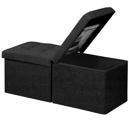 AmasSmile Footrest Ottoman Storage Bench,34" Linen Folding Chest,Black | Large Ottoman with Storage,Thicker Foam Padded Seat,Livingroom,Dorm,Bedroom,Entryway,Easy to install,34 x 13 x 13in - color: Black-linen