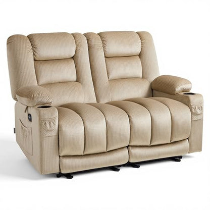 MCombo 56 in Reclining Loveseat Recliner with Heat & Massage PR648 (Beige) | 155° Zero Gravity, Dual Charging Ports, Cup Holders, FSC & OEKO Certified - color: Beige, size: Loveseat Recliner with Zero Gravity