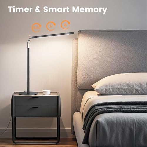 Metal LED Desk Lamp, 16" Dimmable Desk Light with Base, 15W 1200LM, Adapter Included, Color & Brightness Adjustable, Modern Tall Table Lamp for Home Office Reading Study Task Laptop, Black - color: Black