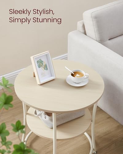 VASAGLE 21.7-Inch Round Side Table, 2-Tier End Table | Nightstand with Steel Frame, Spacious Top, for Small Spaces, Living Room, Bedroom, Natural Beige ULET056N01 - color: Natural Beige, style: Without Power Strip