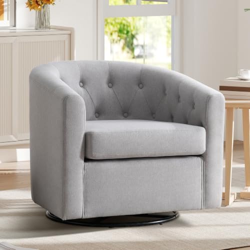 ANJ Swivel Accent Chair, 360 Degree Round Swivel Barrel Chairs with Padded Armrests & Comfy Backrest, Modern Linen Fabric Armchair for Living Room, Bedroom, Office, Light Grey - color: Light Grey