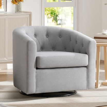 ANJ Swivel Accent Chair, 360 Degree Round Swivel Barrel Chairs with Padded Armrests & Comfy Backrest, Modern Linen Fabric Armchair for Living Room, Bedroom, Office, Light Grey - color: Light Grey