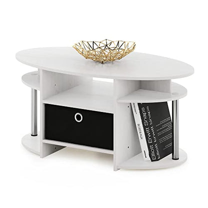 Oval Modern Coffee Table with Side Shelves and Storage Bin, Side Table with Shelf, Coffee Table, for Bedroom, Living Room, Home Office, White Oak/Stainless Steel - color: White Oak/Stainless Steel/Black