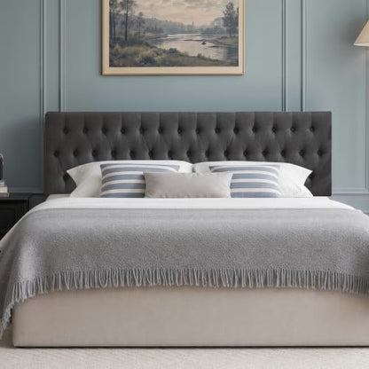 Tufted Upholstered Queen Size Bed Headboard in Modern Button Design, Adjustable Solid Wood Head Board, Premium Linen Fabric Padded Headboards in Bedroom (Dark Grey) - color: Dark Grey, size: Queen