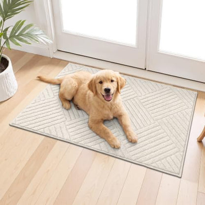 2x3 Bedroom Runner, Soft Beige Geometric Fluffy Hallway Mat | Washable Modern Hall Floor Rug, Non Slip Shaggy Boho Indoor Accent Kitchen Throw Carpet for Laundry, Entyway and Bathroom - size: 2' x 3' (Runner)