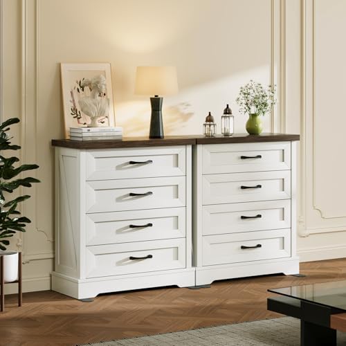 AODK 39" Tall Farmhouse 4 Drawer Dresser for Bedroom, Walnut & White | Engineered Wood, Chest of Drawers with Metal Handle, Modern Storage Cabinet and Organizers for Closet, Living Room, Entryway