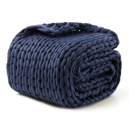 Hand-Knit Weighted Blanket for Adults, Blue, 40"*60", 8lbs | Presents for Birthday Gifts for Women,Chunky Knit Blanket,Cooling,Breathable,Sustainable,Machine Washable,Organic Cotton - color: Blue, size: 40"*60"