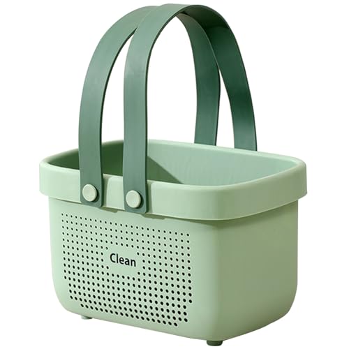 Portable Shower Caddy Basket with Handle Plastic Storage Basket Small Green | Sturdy Drainage Large Capacity Organizer Basket with Silicone Handles for Bathroom Kitchen Bedroom College Dorm Essentials - color: Green, size: Small