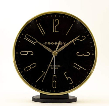 Crosley Modern Art Deco Alarm Clock for Office, Bedroom, or Desk – Analog Non-Ticking Clock with Easy-to-Read Dial, Gold Metal Frame & Black Face (6-Inch) - color: Gold Black