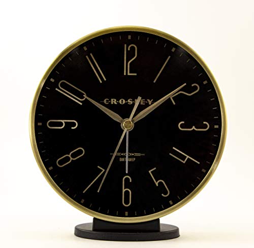 Crosley Modern Art Deco Alarm Clock for Office, Bedroom, or Desk – Analog Non-Ticking Clock with Easy-to-Read Dial, Gold Metal Frame & Black Face (6-Inch) - color: Gold Black