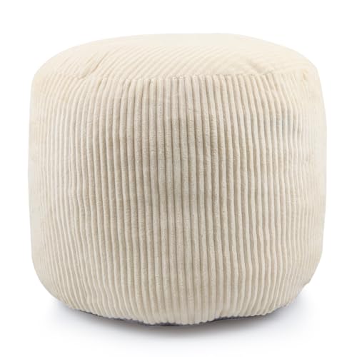 Sexysamba Round Corduroy Pouf Cover Only, 20"x 16" Unstuffed Decorative Ottoman Foot Stool Rest, Washable Storage Bean Bag Chair Floor Pouf Covers for Living Room Bedroom, Beige - color: Beige-round