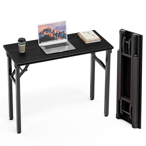 TEMI Small Computer Desk Folding Table - 35.8" Foldable Office Desk, No Assembly, Perfect for Small Spaces in Bedroom, or Apartment, Portable Mini Desk or Study Table Compact Design, Dark Oak - color: Dark Oak, size: 35.8 Inch, style: NO Power Outlets