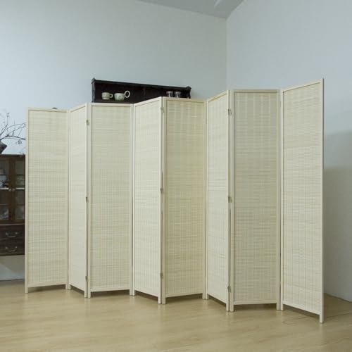 8 Panel Bamboo Room Divider, 5.6 ft Tall Folding Privacy Screen, Freestanding Partition Wall for Room Separation, Natural Beige Divider for Home & Office (67" H x 123" W) - color: Beige, size: 8 Panel