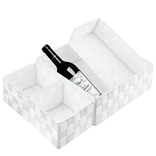 Posprica Woven Storage Box Cube Basket Bin Container Tote Organizer Divider for Drawer,Closet,Shelf, Dresser (White) - color: White