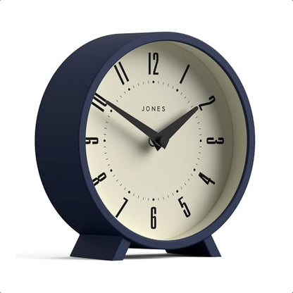 JONES CLOCKS® Venus Desk Clock | Modern Round Design | Blue | Stylish Retro Look for Shelf, Table, Mantel or Bedside - color: Indigo Blue
