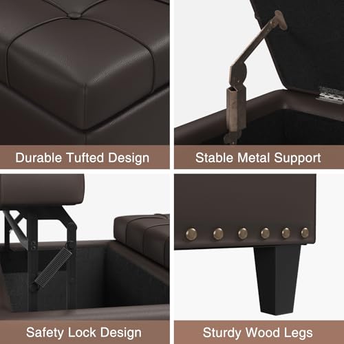 FiveWillowise 31.5 Inch Large Square Ottoman with Storage,Faux Leather | Coffee Table Storage Ottoman Bench with Lift Top Upholstered Footrest Stool Toy Box for Bedroom Living Room,Chocolate - color: Chocolate