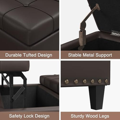 FiveWillowise 31.5 Inch Large Square Ottoman with Storage,Faux Leather | Coffee Table Storage Ottoman Bench with Lift Top Upholstered Footrest Stool Toy Box for Bedroom Living Room,Chocolate - color: Chocolate