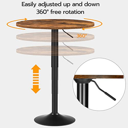 HOOBRO Bar Table, Height-Adjustable Round Pub Table 27-35.4 Inches with Sturdy Base, Modern Style, Easy to Assemble, Suitable for Small Space, Rustic and Black BF58BT01G1 - color: Rustic Brown