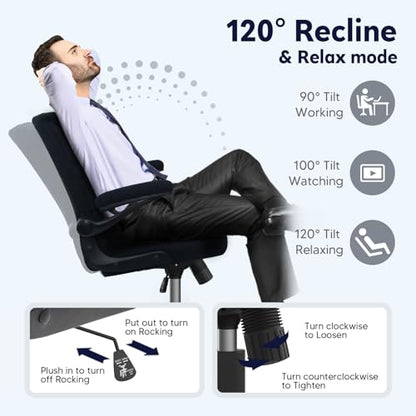 Office Chair with Wheels, Ergonomic Home Office Computer Chair with Flip-up Armrest, Adjustable Rolling Desk Chair Teddy Fleece – Dark Blue - color: Dark Blue