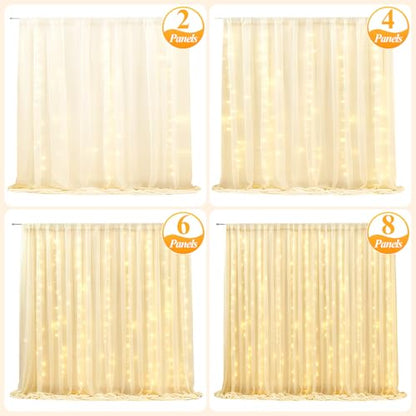 Ledido 10×8ft Beige Tulle Backdrop Curtains with Lights(8 Panels 5×8ft) - color: Beige, size: 40×8ft(8 Panels 5×8ft)