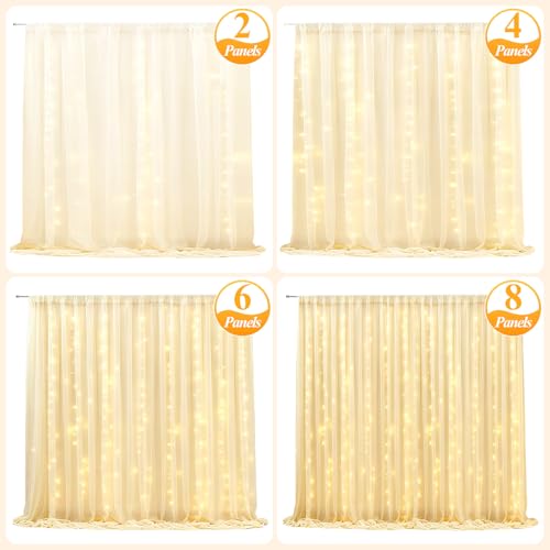 Ledido 10×8ft Beige Tulle Backdrop Curtains with Lights(8 Panels 5×8ft) - color: Beige, size: 40×8ft(8 Panels 5×8ft)
