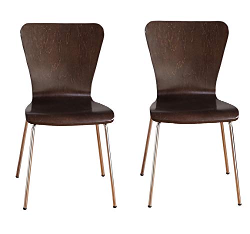 Pisa Modern Bentwood Stackable Dining Chairs Set of 2, Scratch-Resistant, Retro Hourglass Design, Chrome Metal Legs, Unique Kitchen and Dining Room Furniture, Espresso - color: Espresso