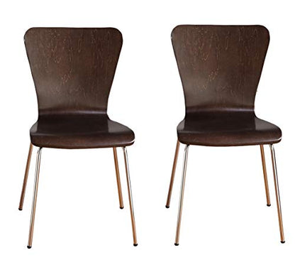 Pisa Modern Bentwood Stackable Dining Chairs Set of 2, Scratch-Resistant, Retro Hourglass Design, Chrome Metal Legs, Unique Kitchen and Dining Room Furniture, Espresso - color: Espresso