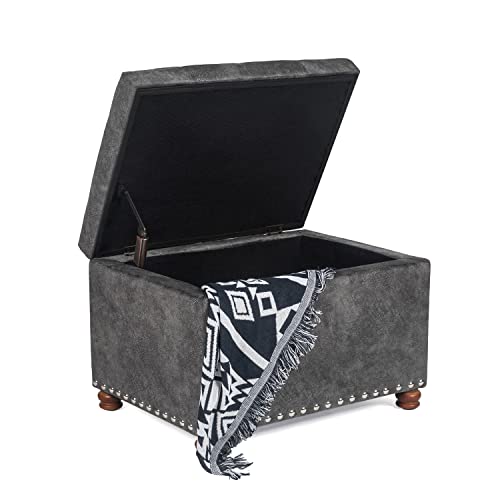 Ottoman with Storage,24" Fabric Ottoman Foot Rest with Hinged Lid Small Rectangle Upholstered Tufted Foot Stools Ottomans for Bedroom Living Room Entryway,Grey - color: Grey