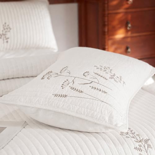 MarCielo 3pcs Cotton Quilt Set, White Floral | Bedspread Coverlet, With Shams - color: White Wildflower, size: Queen (98" x 90")
