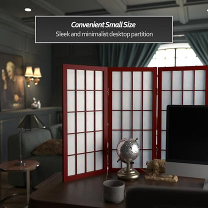 2 ft. Short Desktop Window Pane Shoji Screen - Rosewood - 3 Panels - color: Rosewood, size: 3 Panel