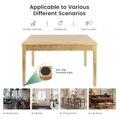 55" Solid Wood Dining Room Table,Rectangular Kitchen Real Wooden Table | 4-6 Person Modern Farmhouse Mid Century Fluted Design Furniture Desk for Home,Small Space,Apartment,Living Room Nature - color: Nature, size: 55" L x 29" W x 29" H