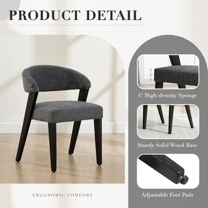Mid Century Modern Dining Chairs with Arms Set of 2, Upholstered Kitchen & Dining Room Chairs, Barrel Backs/Black Solid Wood Legs, Comfortable Accent Chairs for Living Room, Chenille Grey - color: Grey