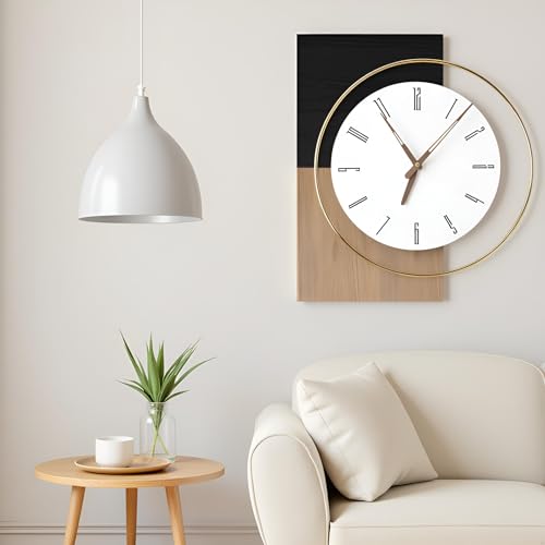 19x16 Inch Modern Silent Wall Clock Battery Operated | Non-Ticking Quiet Design Wooden Farmhouse Decorative Clocks for Living Room, Bedroom, Kitchen, Office & Hallway - color: G - Time of Balance