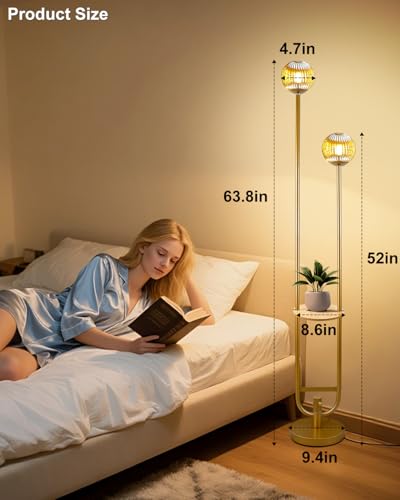 Lightdot Glass Floor Lamp with Tray Mid Century Modern Standing Lamps 3000K Warm White Bulbs Included Gold Dimmable Globe Floor Lamp with 5Lbs Heavy Base for Living Room/Wedding/Party//Sofa Beside - color: 2 Brown Globe-Gold