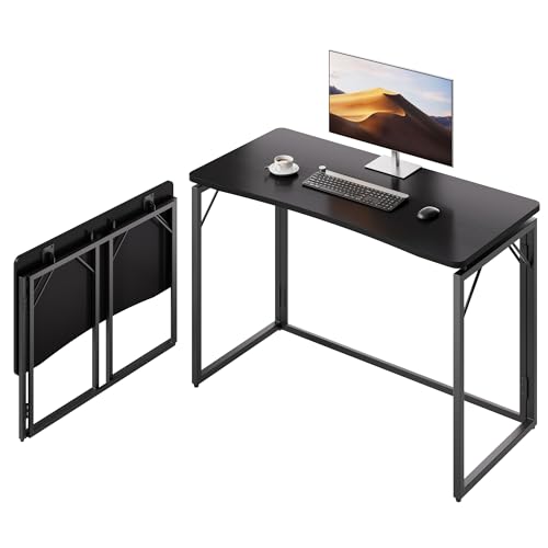 JOYMOOP 40" Black Folding Desk, No Assembly, Wooden Top, Large Size | Foldable Desk for Work, Study, Writing | Ergonomic, Safe Corners | Hold 150 lbs, Foldable Table Built to Last | Glossy Top - color: Black, size: 40" Width