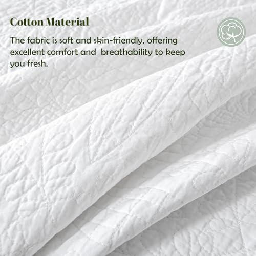 White 100% Cotton Twin Size Quilt Bedding Set, 3 Pieces Modern Style Coin Pattern Bedspread, Soft Bed 100% Cotton Batting Coverlet, All-Season Quilted Comforter Bed Cover, 1 Bedspread, 2 Pillowcases - color: White, size: Twin