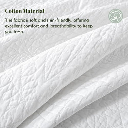 White 100% Cotton King Size Quilt Bedding Set, 3 Pieces Modern Style Coin Pattern Bedspread, Soft Bed 100% Cotton Batting Coverlet, All-Season Quilted Comforter Bed Cover, 1 Bedspread, 2 Pillowcases - color: White, size: King