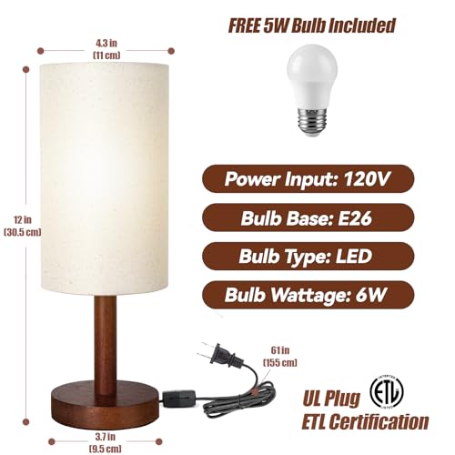 LALISU Small Table Lamp，Nightstand Lamp Wood Bedside Lamp Plug in 2Pcs | Small Bedside Lamp for Night Stands, Desk Lamps for Reading Living Room, Office (Bulb Included) (Black-Walnut Wood（2）) - color: Black-Walnut Wood（2）