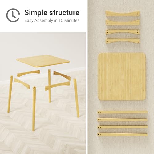 Bamboo Dining Table, Small Kitchen Table for 2, 27.6" Square Dining Tables for Small Space, Easy Assembly, Dinner Table for Dining Room, Living Room, Kitchen, Office(Natural) - color: Natural