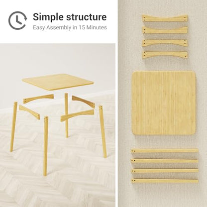 Bamboo Dining Table, Small Kitchen Table for 2, 27.6" Square Dining Tables for Small Space, Easy Assembly, Dinner Table for Dining Room, Living Room, Kitchen, Office(Natural) - color: Natural