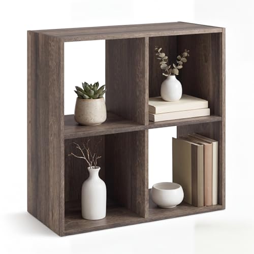 Signature Design by Ashley 4 Cube Organizer Small Bookshelf Bookcase, Brown | Durable engineered wood, Fits 10.5-inch bins, Compact 4-cubby display for closets or entryways, Shallifer Series - color: Brown, size: Four Cube