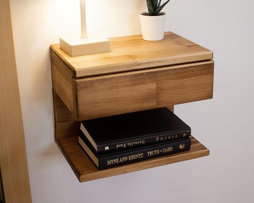 Floating Nightstand Side Accent or End Table with Storage Drawer, Wood Bedside Shelf, Handmade Floating Table (Cape Town) - color: Cape Town